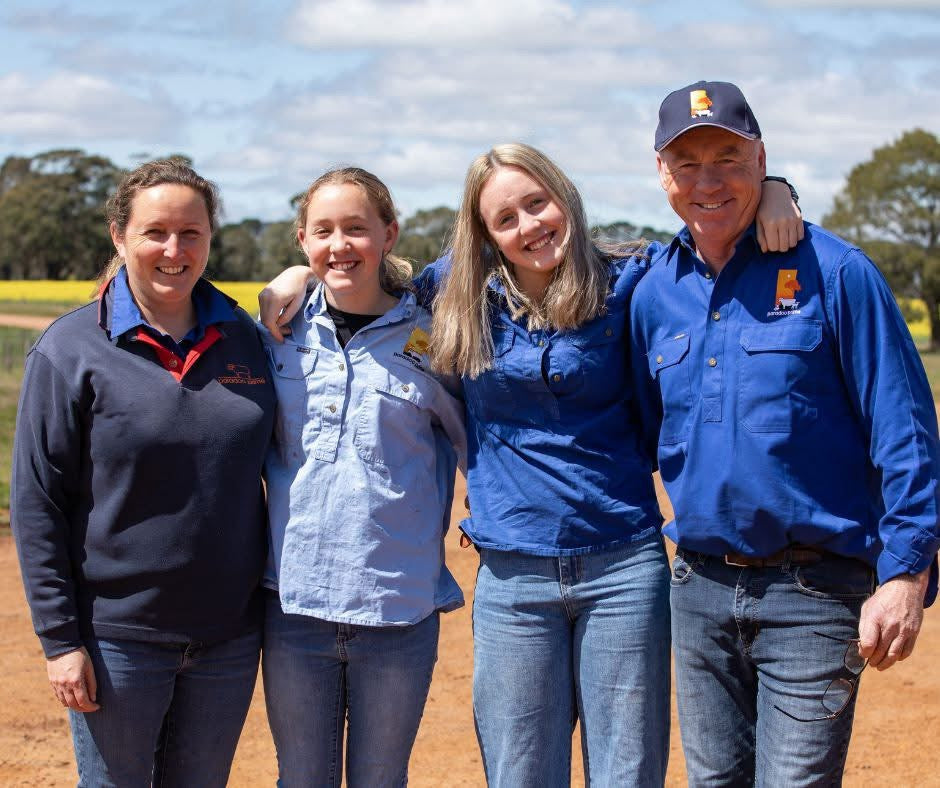 Paradoo Farm, where ZIAKE wool comes from. The Leeming Family in the photo on farm